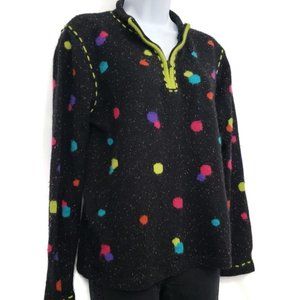 Coldwater Creek Sweater Wool Blend Black Multi Colored Dots and Speckles  Small